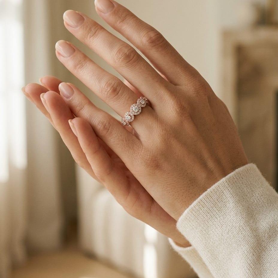 Diamond Halo 7-Stone Band in 14K Rose Gold - lifestyle
