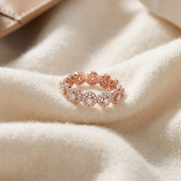 Diamond Halo 7-Stone Band in 14K Rose Gold - flat lay