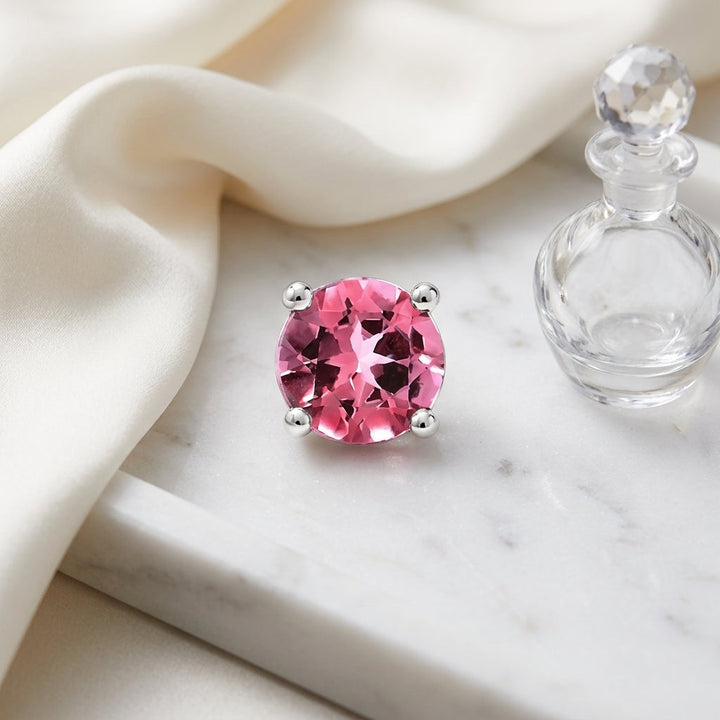 Pink Tourmaline Round 4-Prong Stud Earrings with Screwbacks 6mm in 14K Rose Gold - lifestyle