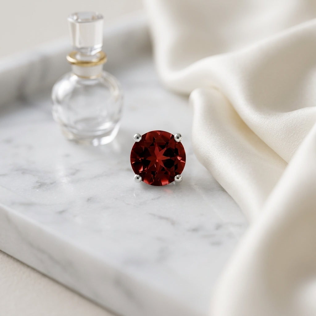 Rhodolite Garnet Round 4-Prong Stud Earrings with Screwbacks 6mm in 14K Rose Gold - lifestyle