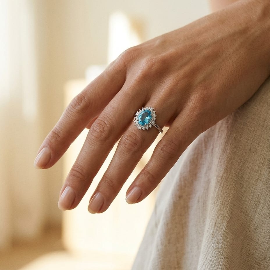 Morganite & Diamond Oval Border Ring in 14K Rose Gold - lifestyle