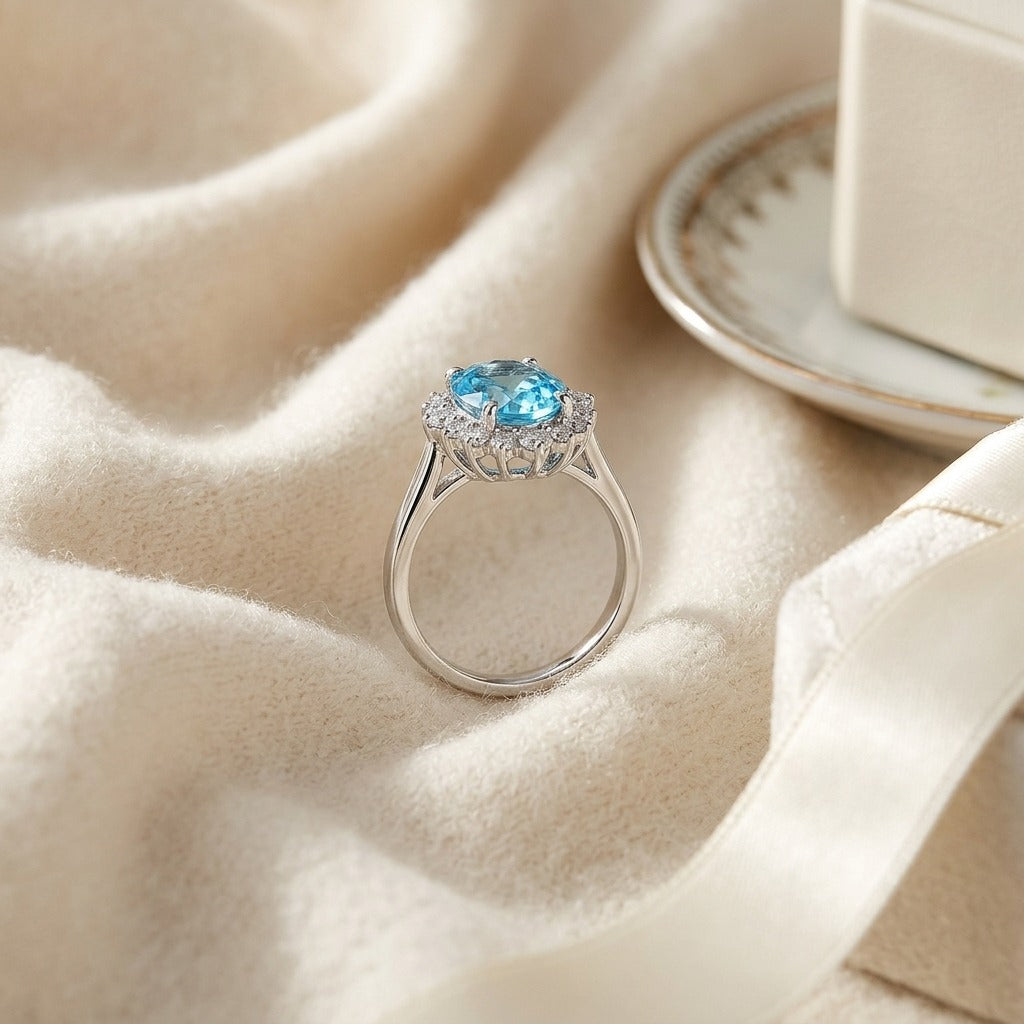Morganite & Diamond Oval Border Ring in 14K Rose Gold - flat lay