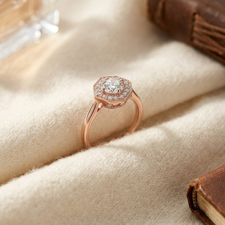 Diamond Pave Ring in 14K Rose Gold - flat lay