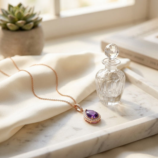 Amethyst & Diamond Pendant in 14K Rose Gold - editorial