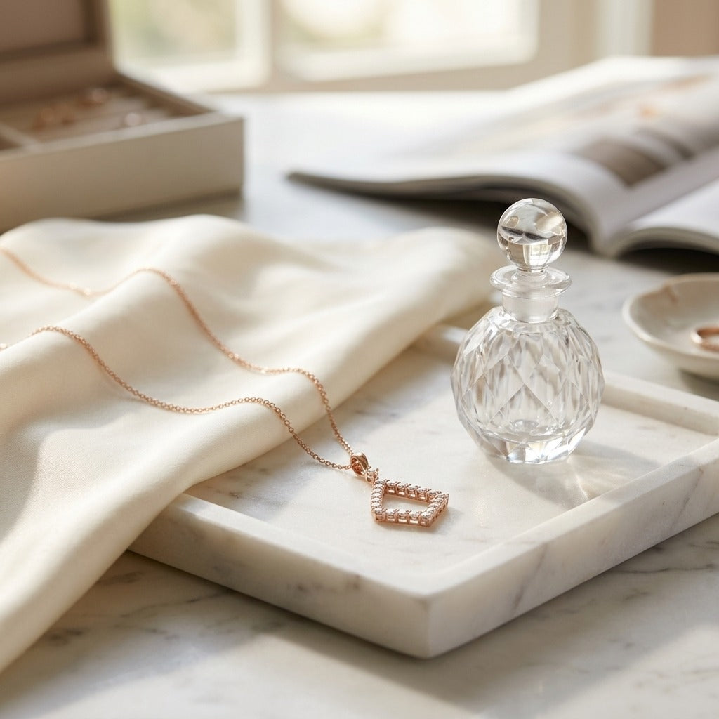 Diamond Elongated Diamond Shape Dangling Pendant in 14K Rose Gold - editorial