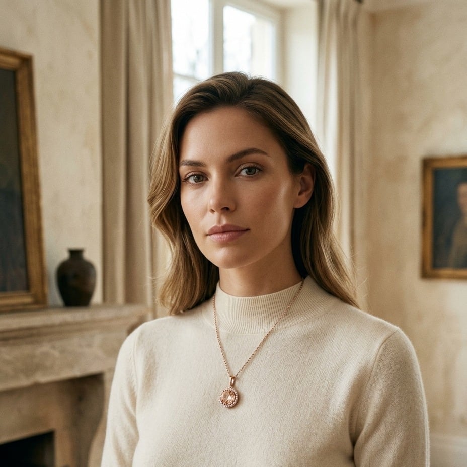 Morganite & Diamond Halo Pendant in 14K Rose Gold - on model
