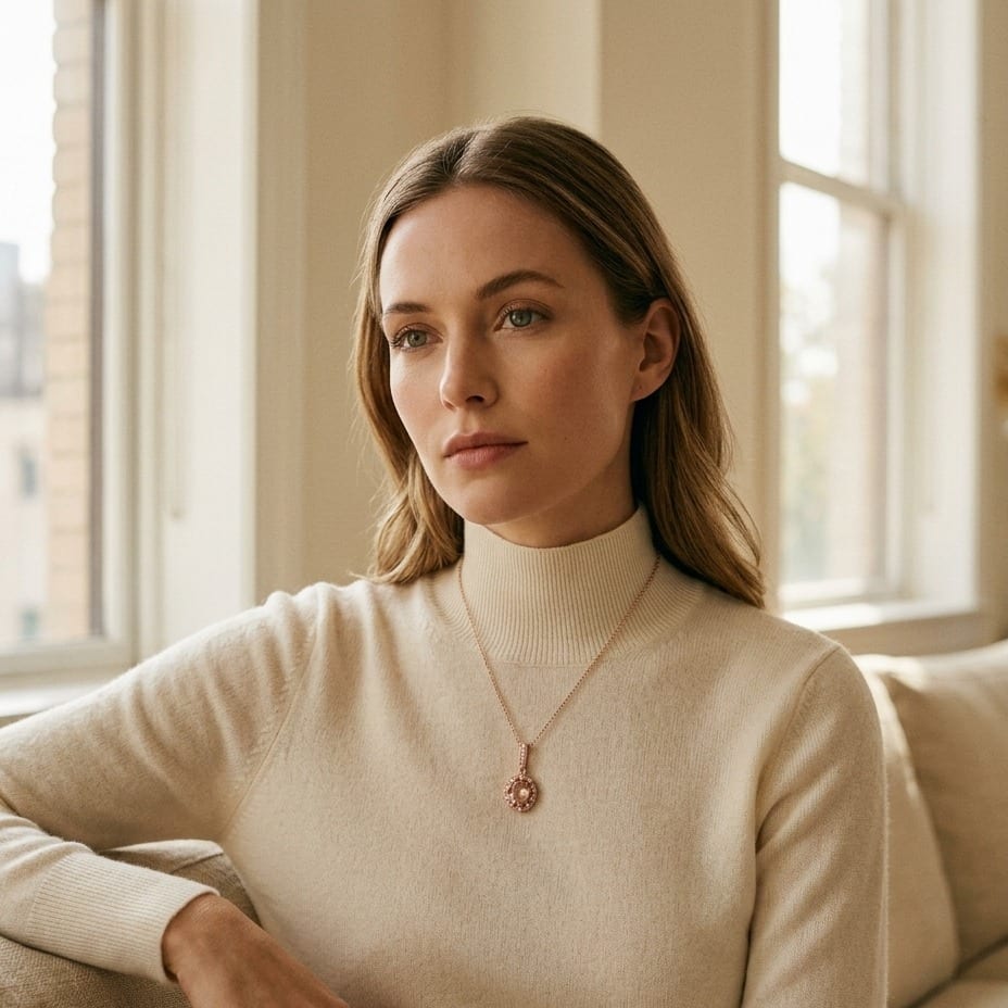 Oval Pink Tourmaline & Diamond Halo Pendant in 14K Rose Gold - on model