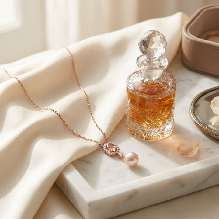 Pink Pearl, Morganite & Diamond Pendant in 14K Rose Gold - lifestyle