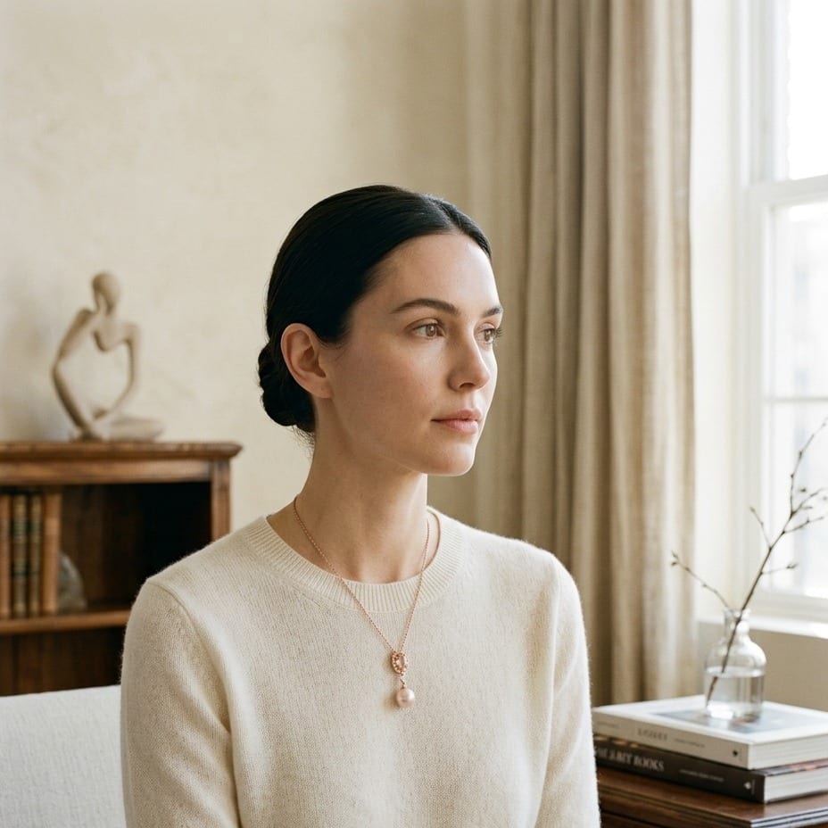 Pink Pearl, Morganite & Diamond Pendant in 14K Rose Gold - on model