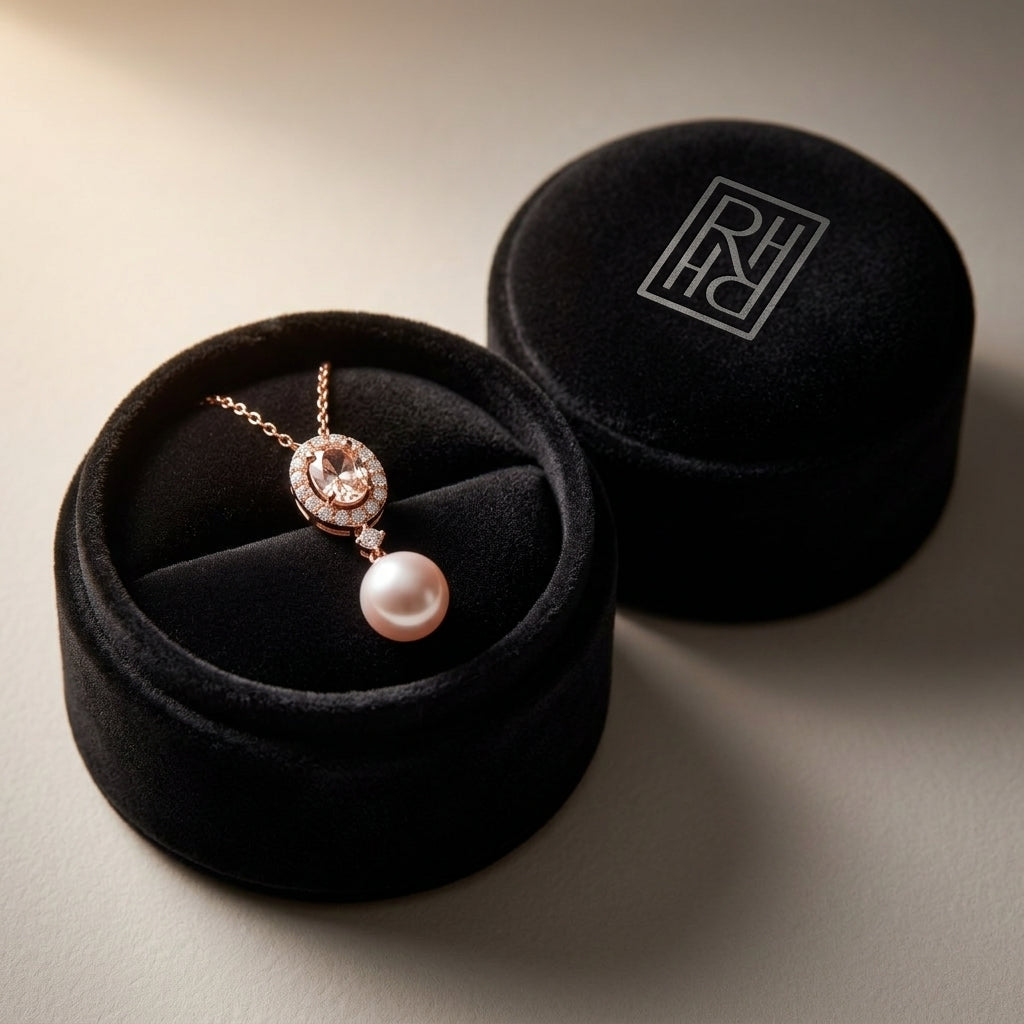 Pink Pearl, Morganite & Diamond Pendant in 14K Rose Gold - presentation