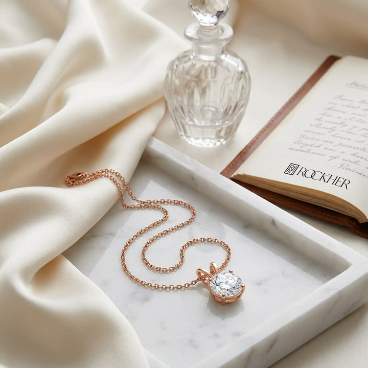 จี้เพชร Solitaire Pendants ทรงกลม ฐานตะกร้า 4 หนาม จาก RockHer