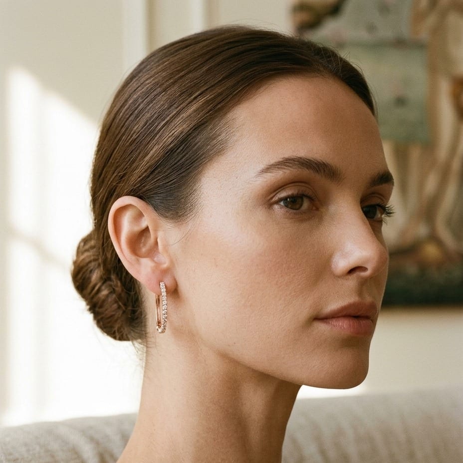 Diamond Micro Pave Hoops in 14K Rose Gold - lifestyle