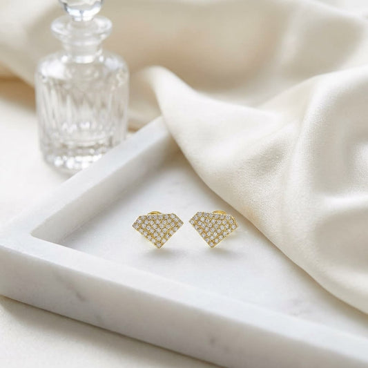 Natural Diamond Round Brilliant Stud Earrings in 14K Rose Gold, 3 ct. t.w., on marble vanity tray with silk