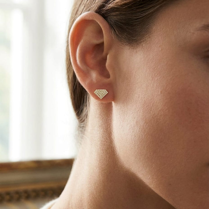 Natural Diamond Round Brilliant Stud Earrings in 14K Rose Gold, 3 ct. t.w., worn close-up portrait