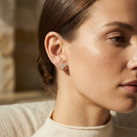 Micro Pave Diamond Triangle Earrings in 14K Rose Gold - editorial