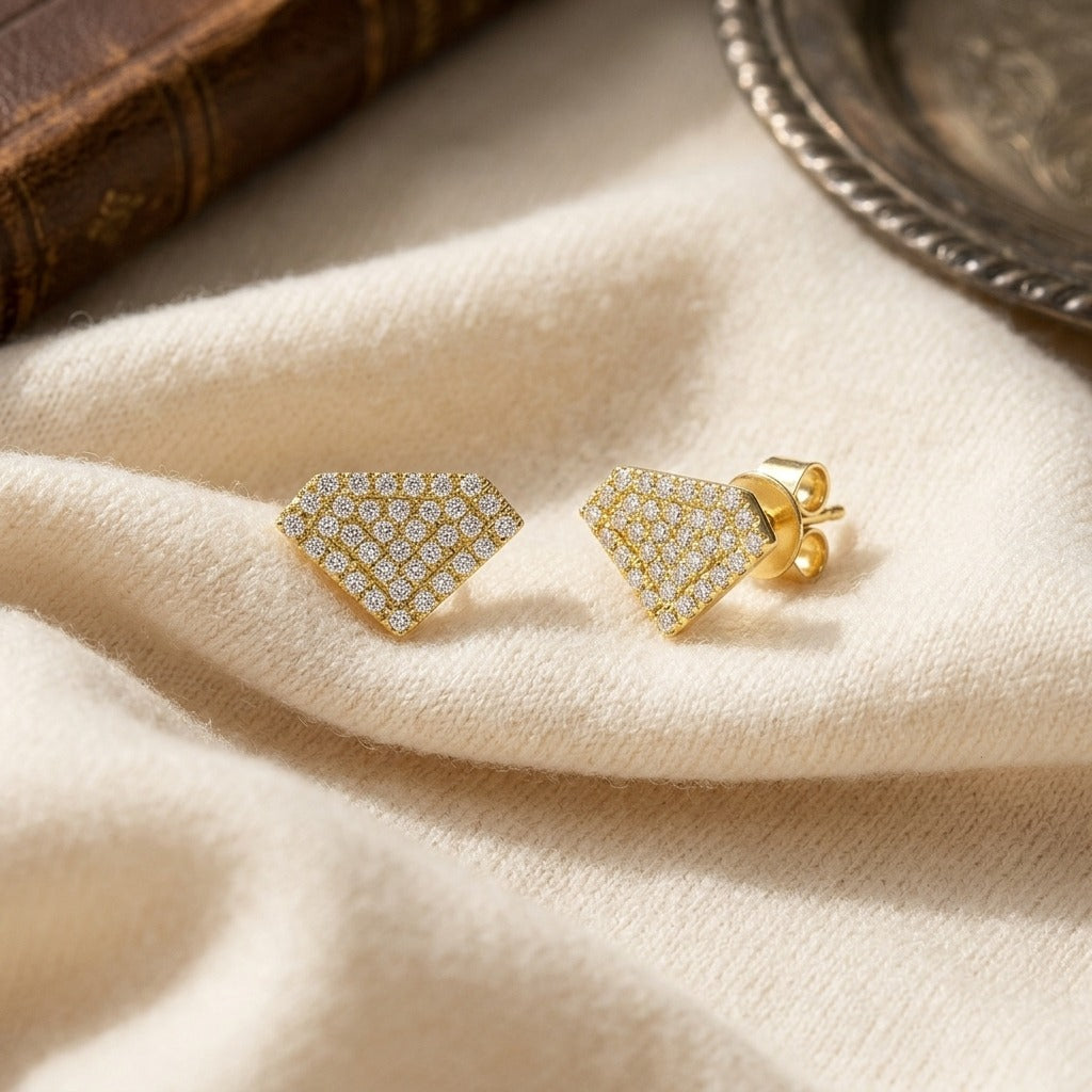 Micro Pave Diamond Triangle Earrings in 14K Rose Gold - flat lay