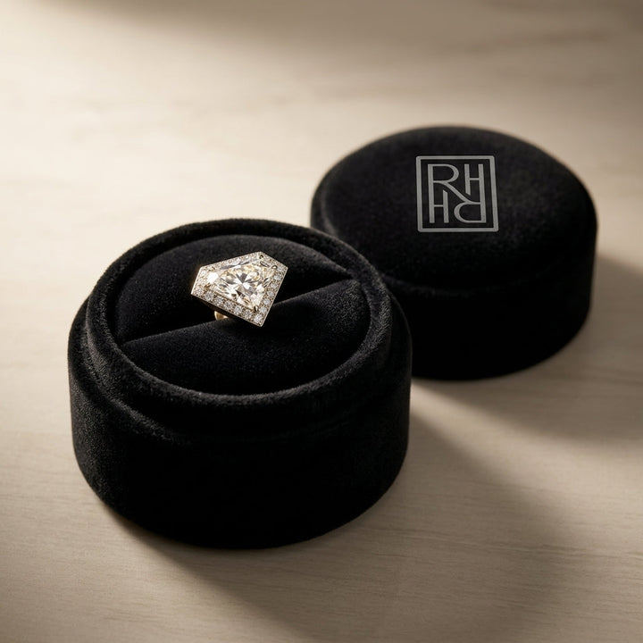 Micro Pave Diamond Triangle Earrings in 14K Rose Gold - presentation