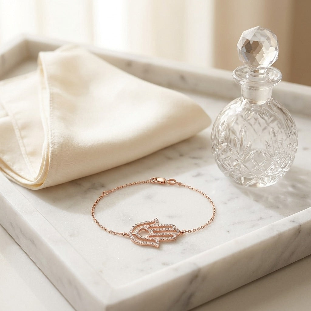 Hamsa Diamond Pave Bracelet in 14K Rose Gold - lifestyle