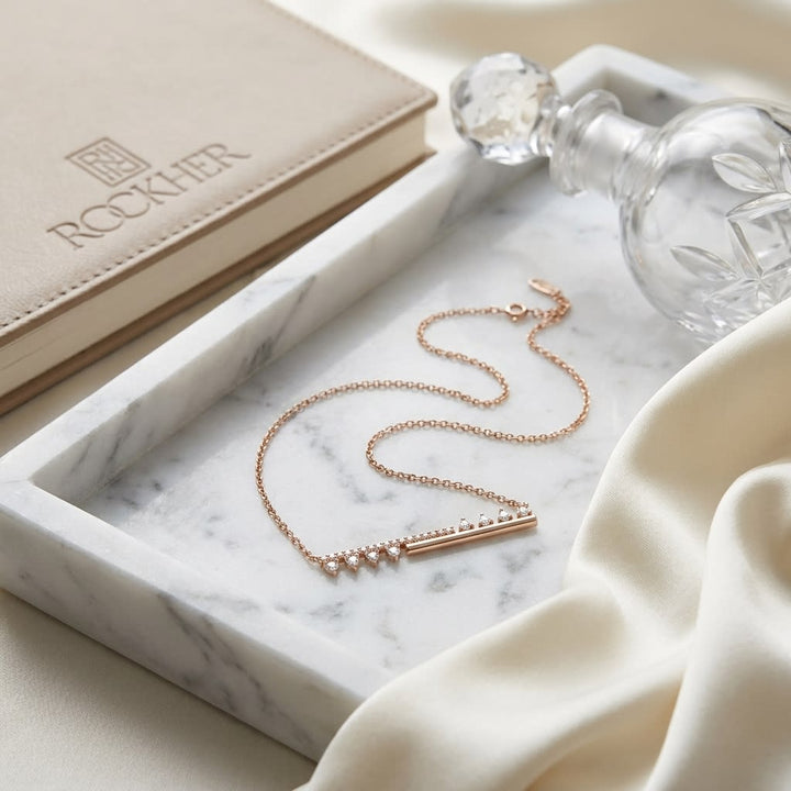 สร้อยคอเพชร ฝังปาเว่ ตัวเรือนทองคำชมพู 14K จาก RockHer