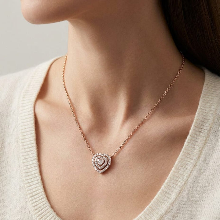 สร้อยคอเพชร ทรงหัวใจ ฝังปาเว่ ตัวเรือนทองคำชมพู 14K จาก RockHer