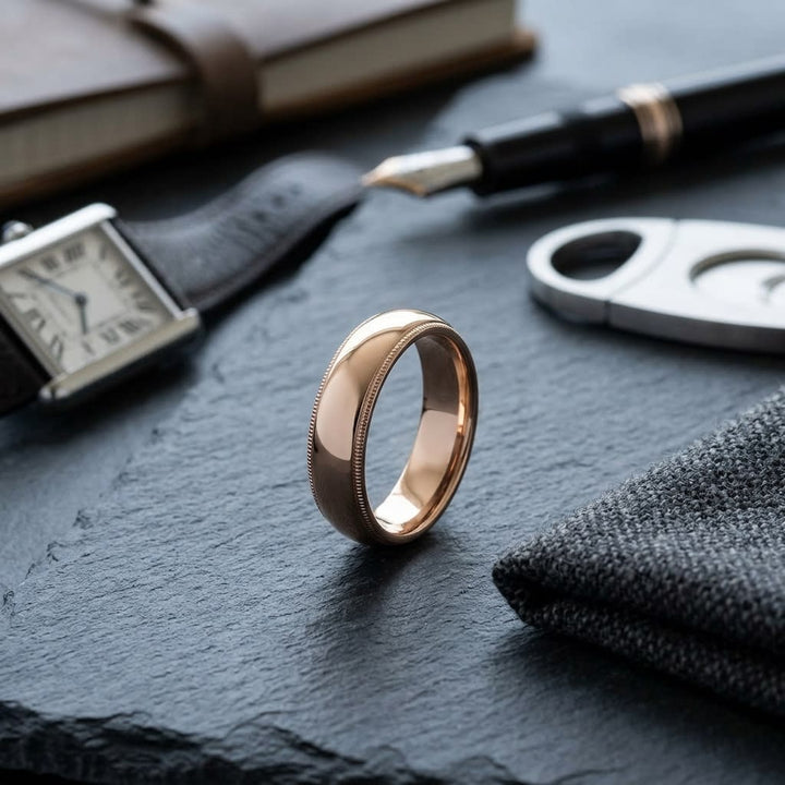 แหวนแต่งงาน ทรงรี ตัวเรือนทองคำชมพู 14K จาก RockHer