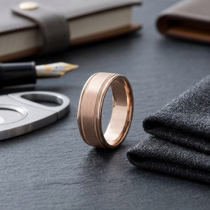 แหวนแต่งงาน ทรงกลม ตัวเรือนทองคำชมพู 14K จาก RockHer