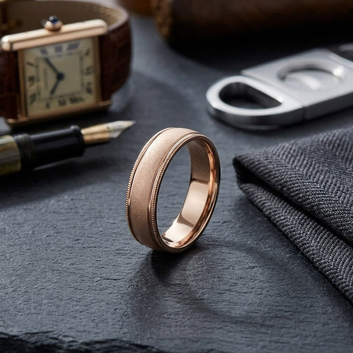 แหวนแต่งงาน ทรงกลม ตัวเรือนทองคำชมพู 14K จาก RockHer