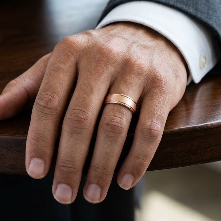 แหวนแต่งงาน ทรงกลม ตัวเรือนทองคำชมพู 14K จาก RockHer