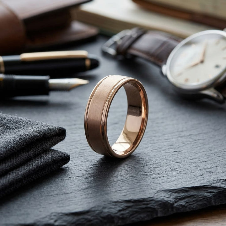 แหวนแต่งงาน ทรงกลม ตัวเรือนทองคำชมพู 14K จาก RockHer