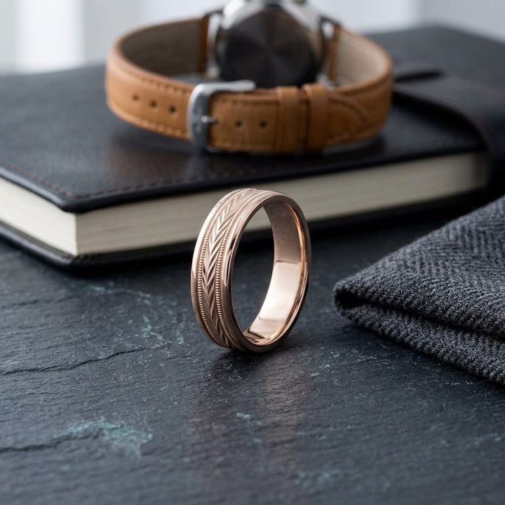 แหวนแต่งงาน ตัวเรือนทองคำชมพู 14K จาก RockHer