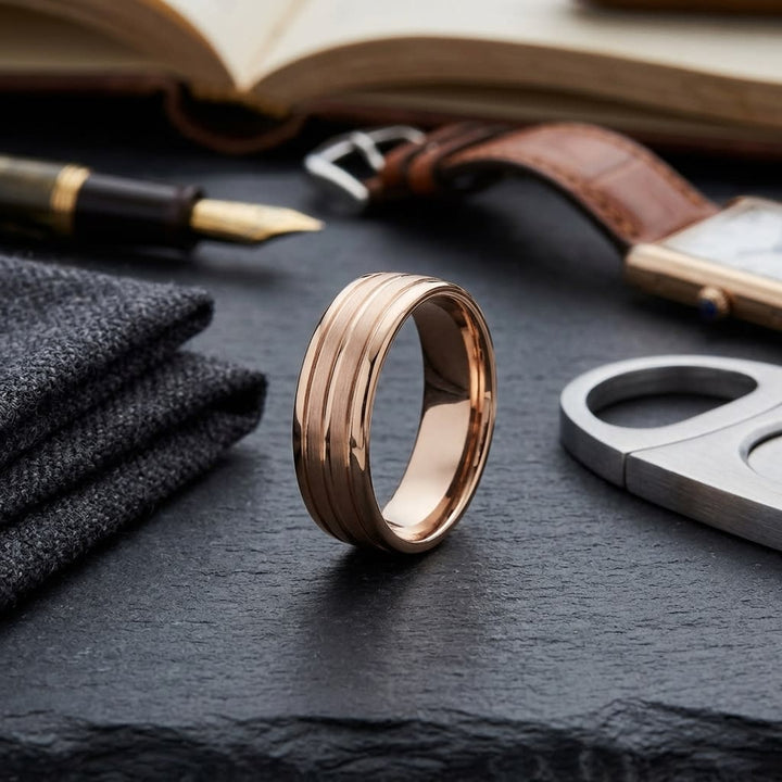 แหวนแต่งงาน ตัวเรือนทองคำชมพู 14K จาก RockHer