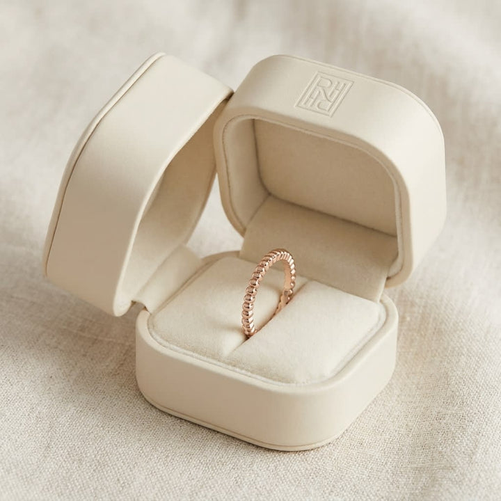 2mm Comfort-Fit Wedding Band in 14K Rose Gold, in navy velvet jewelry box
