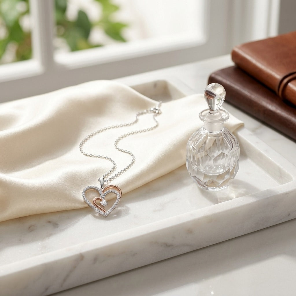 Diamond Two Tone Heart Pendant in 14K White/Rose Gold in 14K Rose Gold - editorial