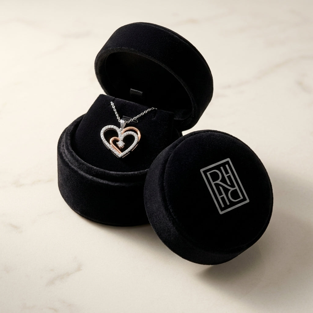 Diamond Two Tone Heart Pendant in 14K White/Rose Gold in 14K Rose Gold - presentation