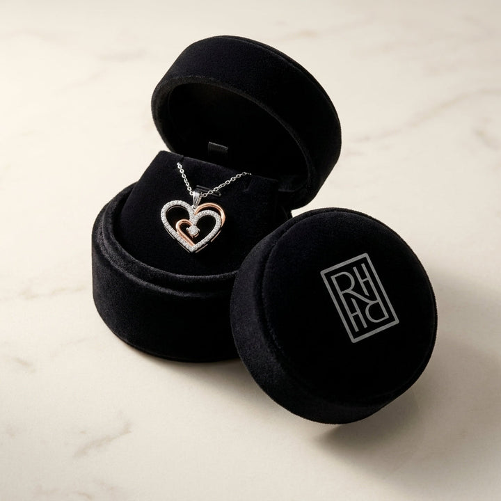Diamond Two Tone Heart Pendant in 14K White/Rose Gold in 14K Rose Gold - presentation