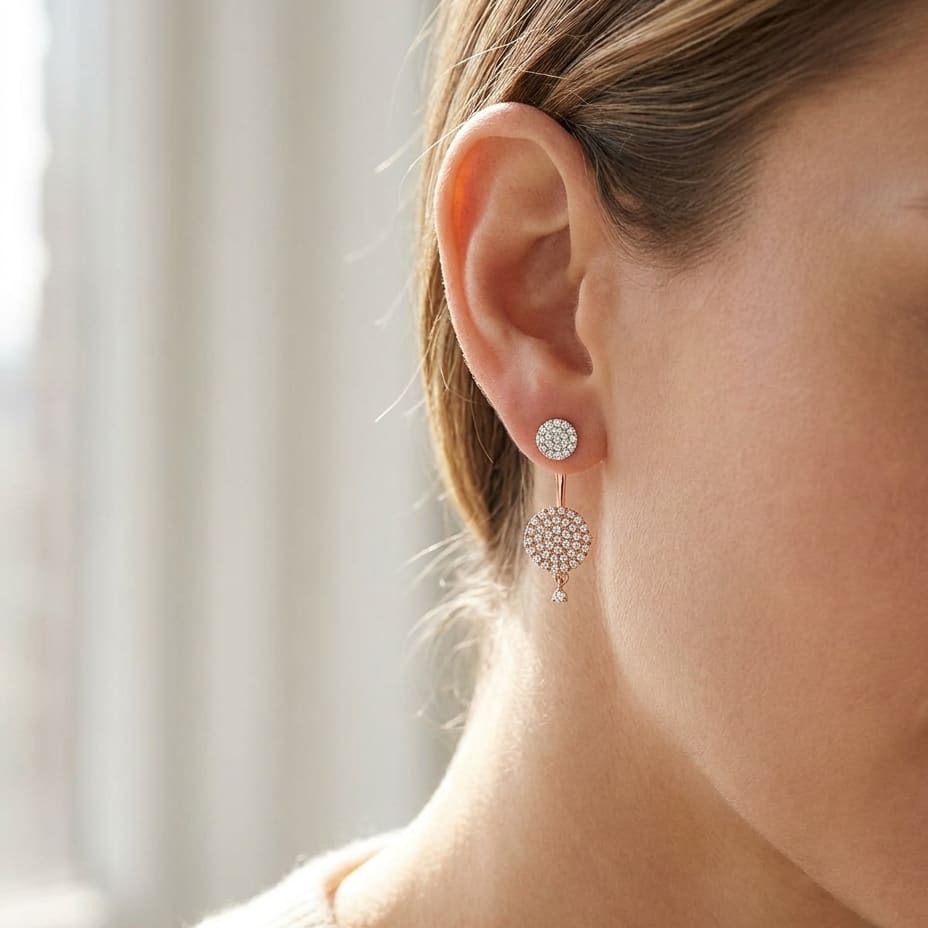 ต่างหูเพชร ฝังปาเว่ ตัวเรือนทองคำชมพู 14K จาก RockHer