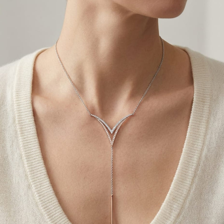 สร้อยคอเพชร ฝังปาเว่ ตัวเรือนทองคำชมพู 14K จาก RockHer