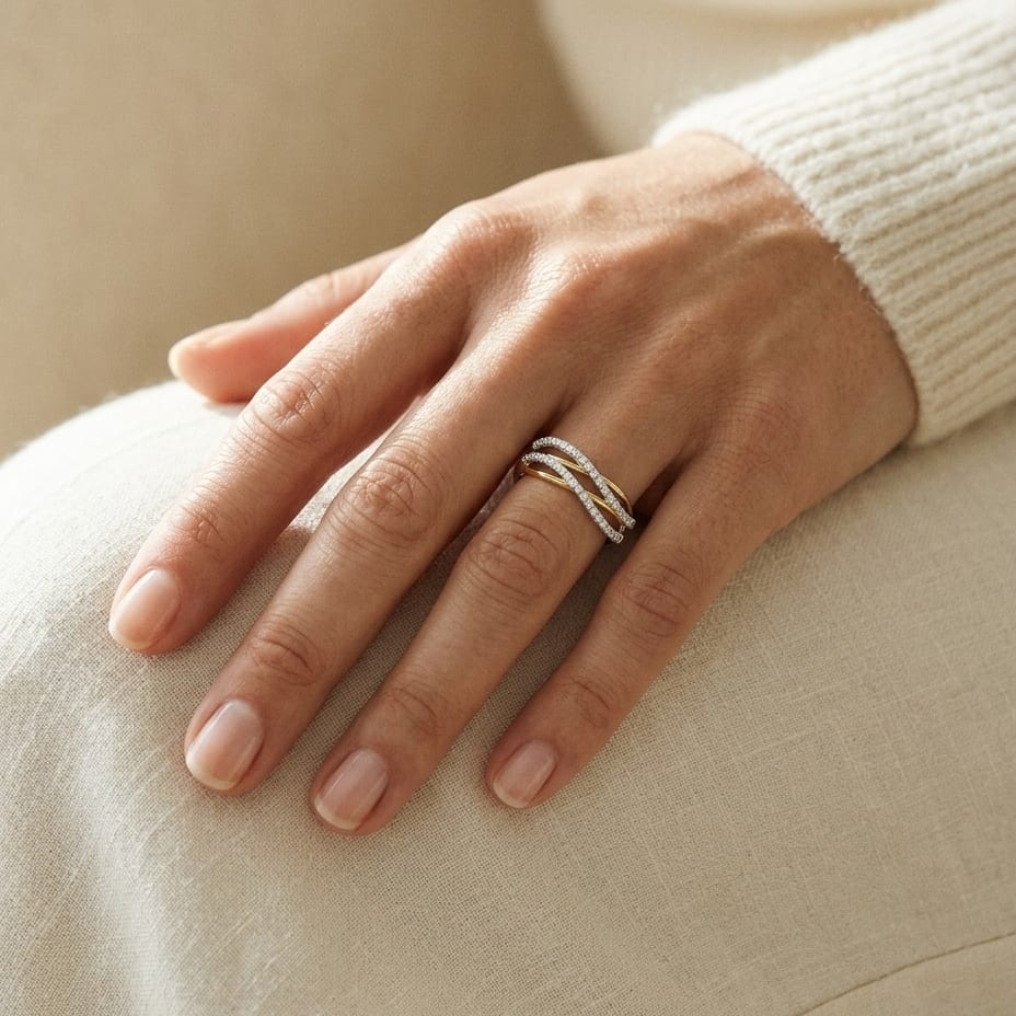 Diamond Double Wave Ring 1/6 Ctw in 14K Two-Tone Gold - lifestyle