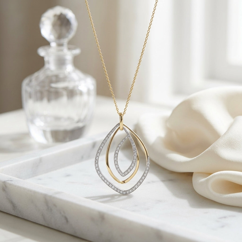 Diamond Overlapping Multi-Loop Two Tone Pendant in 14K Gold 1/3ctw, 16-18 Inch Adjustable Cable Chain in 14K Two-Tone Gold - lifestyle