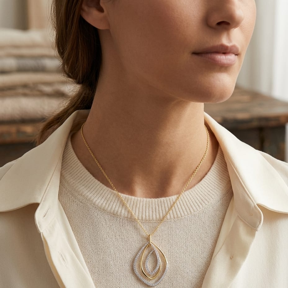 Diamond Overlapping Multi-Loop Two Tone Pendant in 14K Gold 1/3ctw, 16-18 Inch Adjustable Cable Chain in 14K Two-Tone Gold - editorial