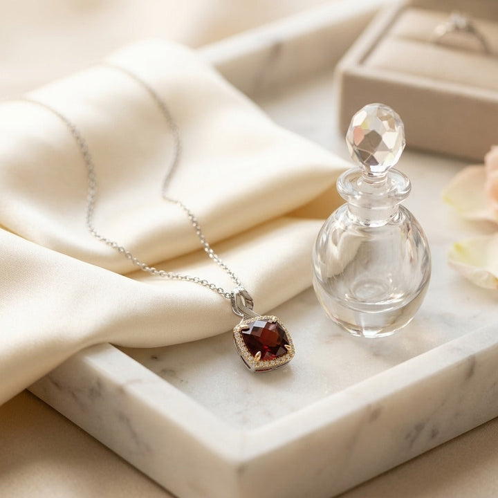 Garnet & Diamond Pendant In14k White & Yellow Gold in 14K Two-Tone Gold - editorial
