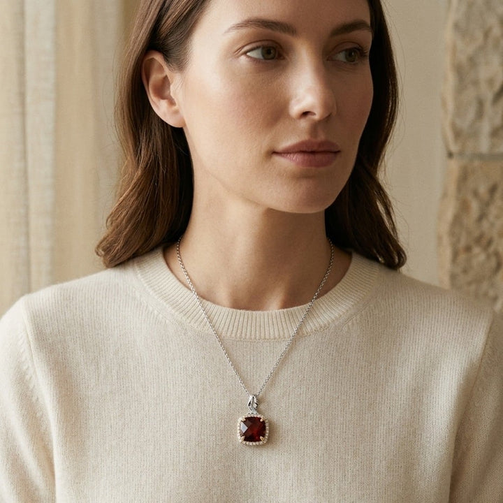 Garnet & Diamond Pendant In14k White & Yellow Gold in 14K Two-Tone Gold - lifestyle