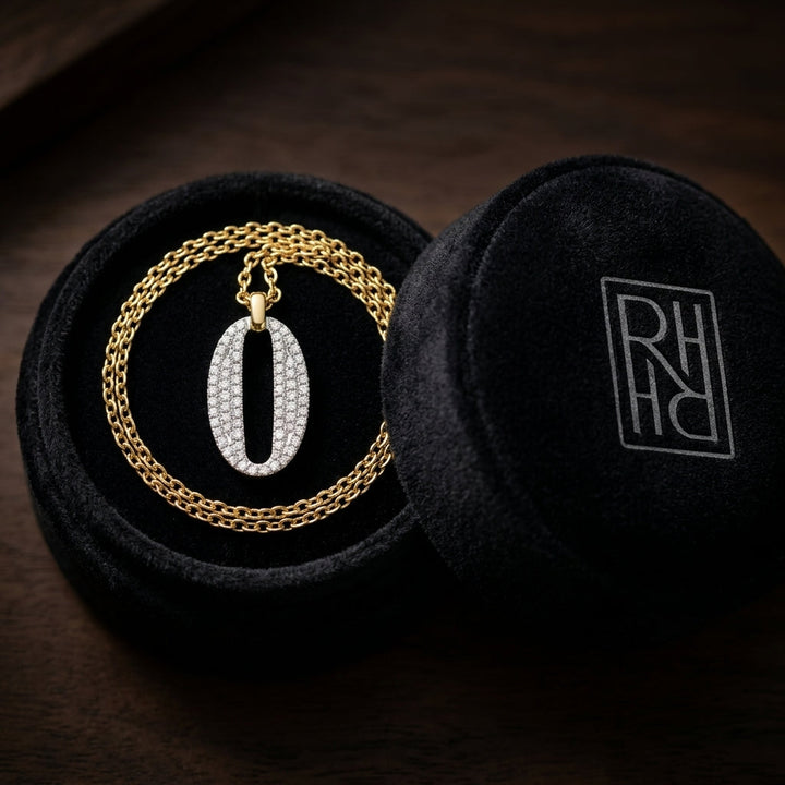 Diamond Pave Oval Pendant in 14K Two-Tone Gold - presentation