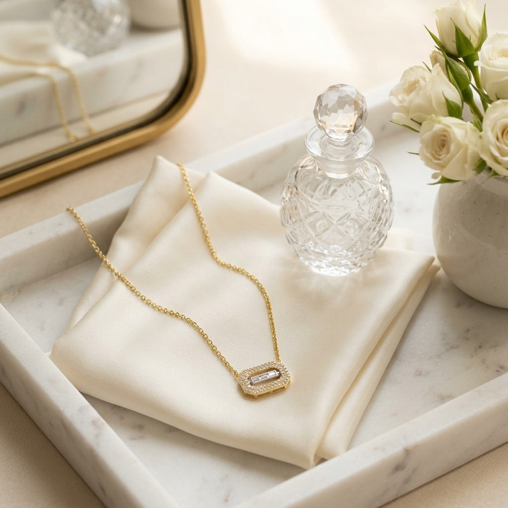 Baguette & Round Diamond East West Paper Clip Necklace 1/3ctw in 14 karat two tone in 14K Two-Tone Gold - editorial
