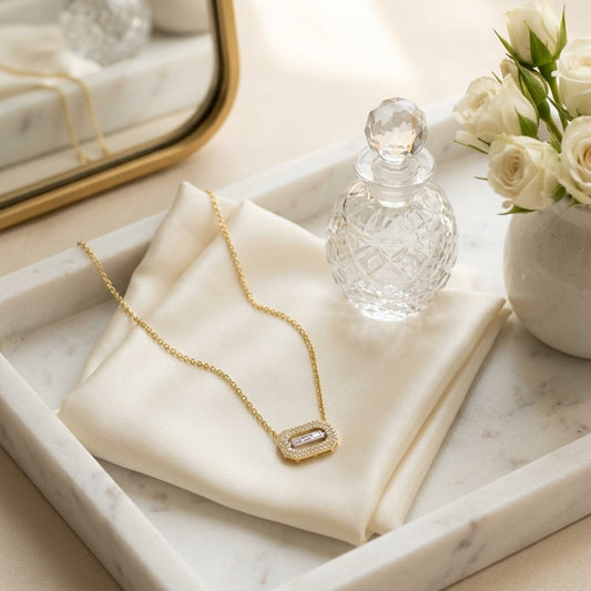 Baguette & Round Diamond East West Paper Clip Necklace 1/3ctw in 14 karat two tone in 14K Two-Tone Gold - editorial