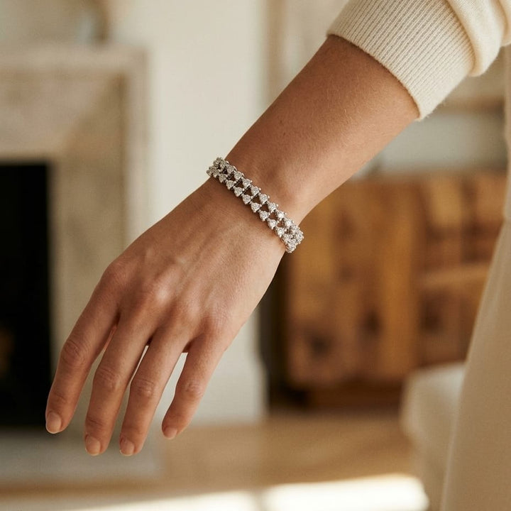 Diamond Martini Prong Double Row Bracelet in 14K White Gold - lifestyle
