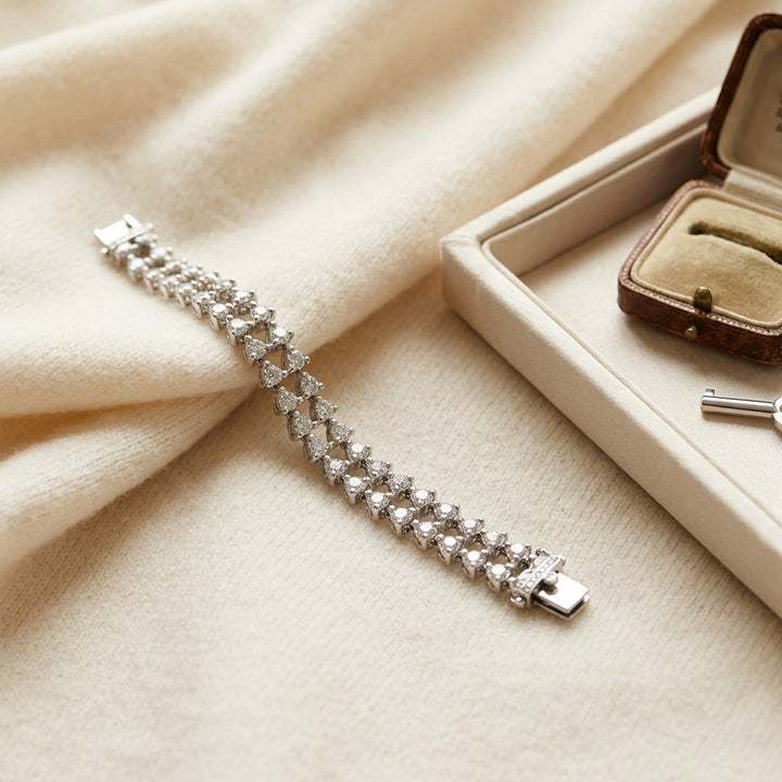 Diamond Martini Prong Double Row Bracelet in 14K White Gold - flat lay