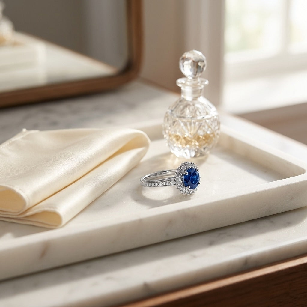 Sapphire & Diamond Prong Halo Ring in 14K White Gold - lifestyle