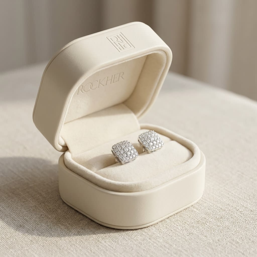 Natural Diamond Round Brilliant Stud Earrings in 14K White Gold, 0.7 ct. t.w., in navy velvet jewelry box