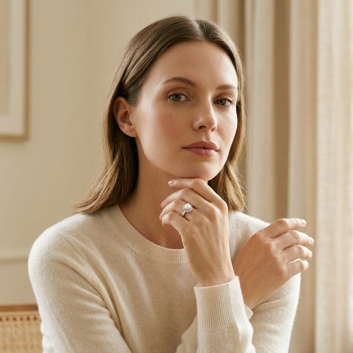 Akoya Pearl & Diamond Ring in 14K White Gold - on model